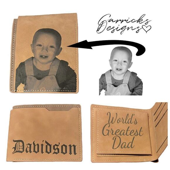 Personalized Men's Wallet with Custom Photo Handwriting or Text 3 Custom section - Picture 1 of 9